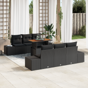 vidaXL 7-delars Trädgårdsmatbord med Kuddar Svart Poly Rattan Akacia