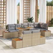 vidaXL 9-delars trädgårdsbord med kuddar Beige Poly Rattan Akacia