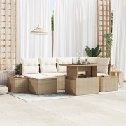 vidaXL 7-dels trädgårdsmatbord med kuddar Beige Poly Rattan Akacia