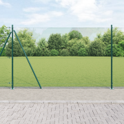 vidaXL Svetsat trådstängsel med 7 flangade stolpar Grön 1,4x10 m Stål