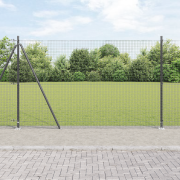 vidaXL Svetsat Trådstängsel med 7 flangerade stolpar Grå 1.4 x 10 m St...