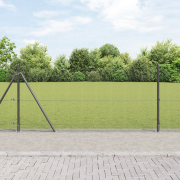 vidaXL Svetsad tråd stängsel med 13 flänsade poster Grå 0,8x25 m stål