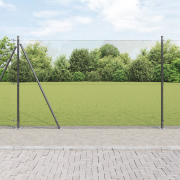 vidaXL Svetsat Trådgaller med 13 Flangerade Stolpar Grå 1.5x25 m Stål