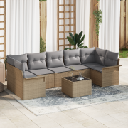 vidaXL 8-delad trädgårdsoffset med kuddar Beige Poly Rattan