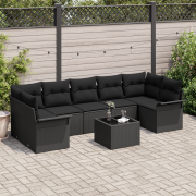 vidaXL 8-delars Trädgårdsofa Set med Kuddar Svart Konstrotting