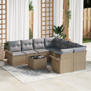 vidaXL 9-delars trädgårdsoffasett med kuddar beige Poly Rattan