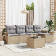 vidaXL 6-delad Trädgårdsoffaset Med Kuddar Svart Poly Rattan