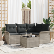 vidaXL 5-delade trädgårdsoffaset med kuddar grå poly rattan
