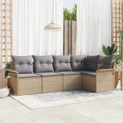 vidaXL 5-delat Trädgårdssoffset med kuddar Beige Poly Rattan