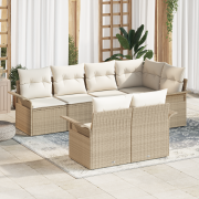 vidaXL 7-delars Trädgårdssoffset med Kuddar Beige Poly Rattan