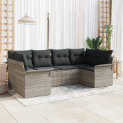 vidaXL 6-delad trädgårdssoffset med kuddar Ljusgrå Poly Rattan