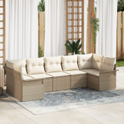 vidaXL 7-delars trädgårdsoffaset med kuddar beige polyrotting