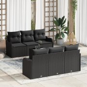 vidaXL 7 Dela Trädgårdsoffset med Kuddar Svart Poly Rattan