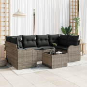 vidaXL 7-delat trädgårdsofa set med kuddar Grå Poly Rattan