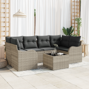 vidaXL 7 Delar Trädgårdsoffasett med Kuddar Ljusgrå Poly Rattan