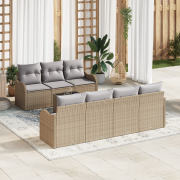vidaXL 8-delad trädgårdsoffa-set med kuddar Beige Poly rotting