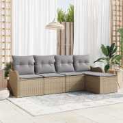 vidaXL 5-delat Trädgårdsoff-set med Kuddar Beige Poly Rattan