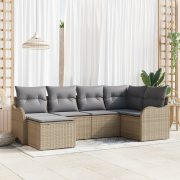 vidaXL 6-delat trädgårdsoffset med kuddar beige poly rotting