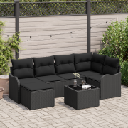 vidaXL 7 Delars Trädgårdsoff Set Med Kuddar Beige Poly Rattan