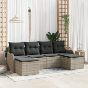 vidaXL 6-delars trädgårdsofa med kuddar ljusgrå polyrotting
