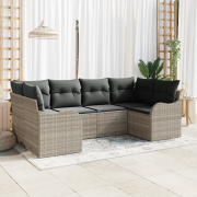 vidaXL 6 Delar Trädgårdsoffaset med Kuddar Ljusgrå Poly Rattan
