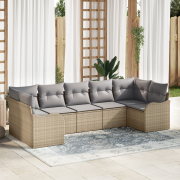 vidaXL 7-delat Trädgårdsoffset med Kuddar Beige Poly Rattan