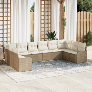 vidaXL 10-delad Trädgårdsoffasett med Kuddar Beige Poly Rotting
