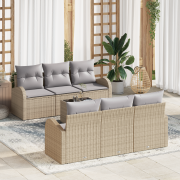 vidaXL 7-delat Trädgårdsoff Set med Kuddar Beige Poly Rattan