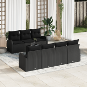 vidaXL 8 Delar Trädgårdsoff-set med Kuddar Svart Poly Rattan