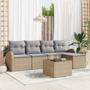 vidaXL 6 Delar Trädgårdsoffaset med kuddar Svart Poly Rattan