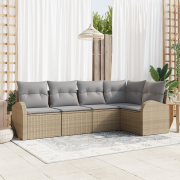 vidaXL 5-delad trädgårdsoffaset med kuddar beige polyrotting