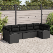 vidaXL 7 Delars Trädgårdssoffset med Kuddar Svart Poly Rattan
