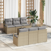 vidaXL 7-delars Trädgårdssofa Set med Kuddar Beige Poly Rattan