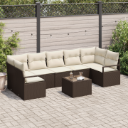 vidaXL 8-delat trädgårdsoff-set med kuddar Brun Poly Rattan