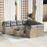 vidaXL 9-delat trädgårdsofa-set med kuddar Beige poly rotting