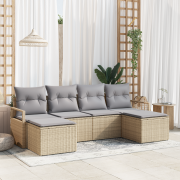 vidaXL 6-delad trädgårdsoffaset med kuddar beige poly rattan