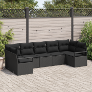 vidaXL 7-delat trädgårdsoff-set med kuddar Svart Poly Rattan