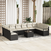 vidaXL 10-delad Trädgårdsofa Set med Kuddar Brun Poly Rattan