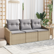 vidaXL 3-delars Trädgårdsmatbord med Kuddar Beige Poly Rattan