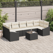 vidaXL 8-delat trädgårdsoff set med kuddar svart poly rattan