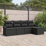 vidaXL 5 Delars Trädgårdsmatbord med Kuddar Svart Poly Rattan