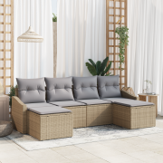 vidaXL 6-delad trädgårdsutrustning med kuddar beige poly rattan