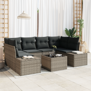 vidaXL 7-delat trädgårdsofa set med kuddar grå polyrotting