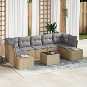 vidaXL 8-delat Trädgårdsoffaset med Kuddar Beige Poly Rattan