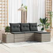 vidaXL 4-delat Trädgårdsofaset med Dynor Ljusgrå Poly Rattan