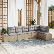 vidaXL 6-delad trädgårdsoffasett med dynor Beige Poly Rattan