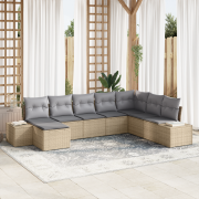 vidaXL 8-delat Trädgårdsoff Set med Kuddar Beige Poly Rattan