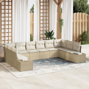 vidaXL 10-delars trädgårdsoffasett med kuddar Beige Poly Rattan