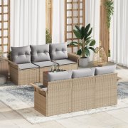 vidaXL 7-delat trädgårdsoffasett med kuddar beige polyrotting akacia