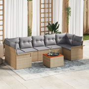 vidaXL 8-delat trädgårdsoff set med kuddar i beige poly rattan och aka...